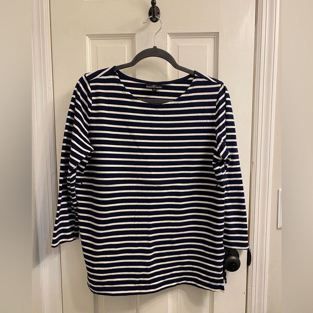Nursing Queen Navy and White Striped Top
